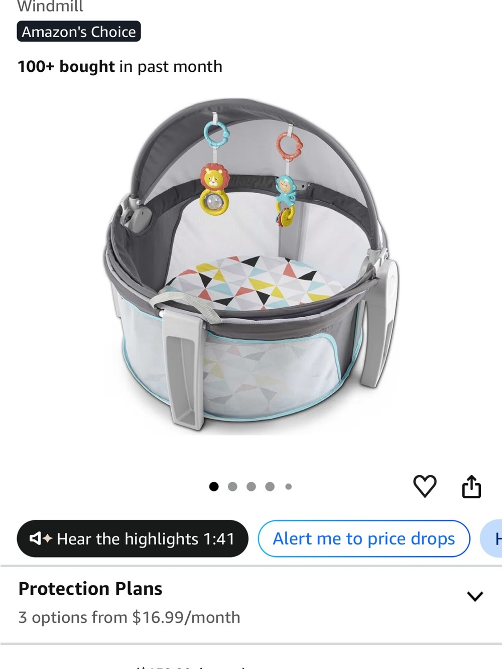Fisher-Price Gray Playpen with Multicolor Geometric Pad and Hanging Toys